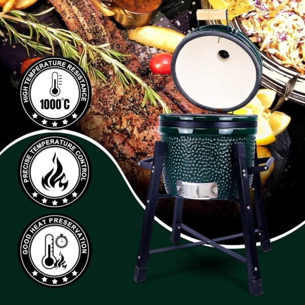 81ulw67ahwS._AC_SL1500_ Ceramic Kamado Charcoal BBQ Grill Review London Sunshine 15" Smoker with Stainless Grates